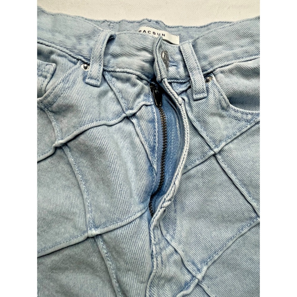 PacSun Women's 25 Vintage High Rise Light Wash Crisscross Raw Hem Denim Shorts - Picture 5 of 16